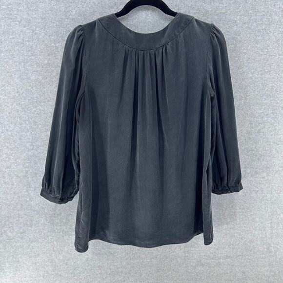 TIBI Women's sz 6 Black 100% Silk Blouse 3/4 length sleeves Loose Fit Y2K - Picture 7 of 9